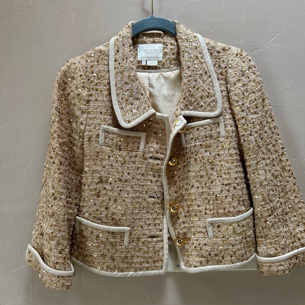 Kate Spade Addie Gold Tweed Sequin Jacket size 2